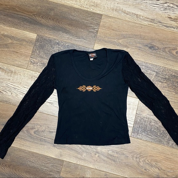 💔sold 💔Vintage 90s Harley Davidson shirt with lace sleeves - Picture 1 of 4